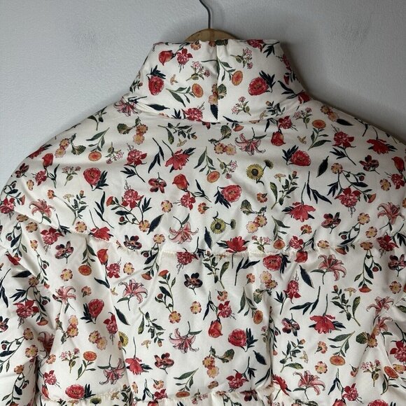 J Crew Puffer Jacket Womens XXS Cream Floral Cottagecore Grannycore Warm Boho - Picture 12 of 16